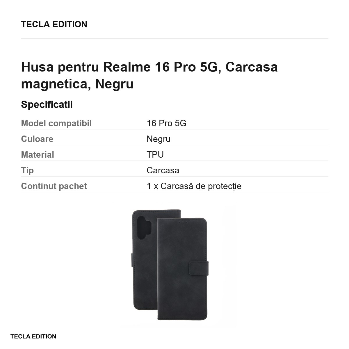 Husa Smart Velvet pentru Realme 16 Pro 5G, tip carte cu inchidere magnetica, Negru [3]
