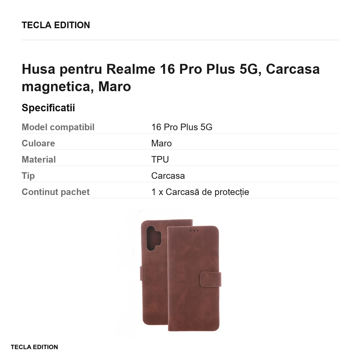 Husa Smart Velvet pentru Realme 16 Pro Plus 5G, tip carte cu inchidere magnetica, Maro [3]
