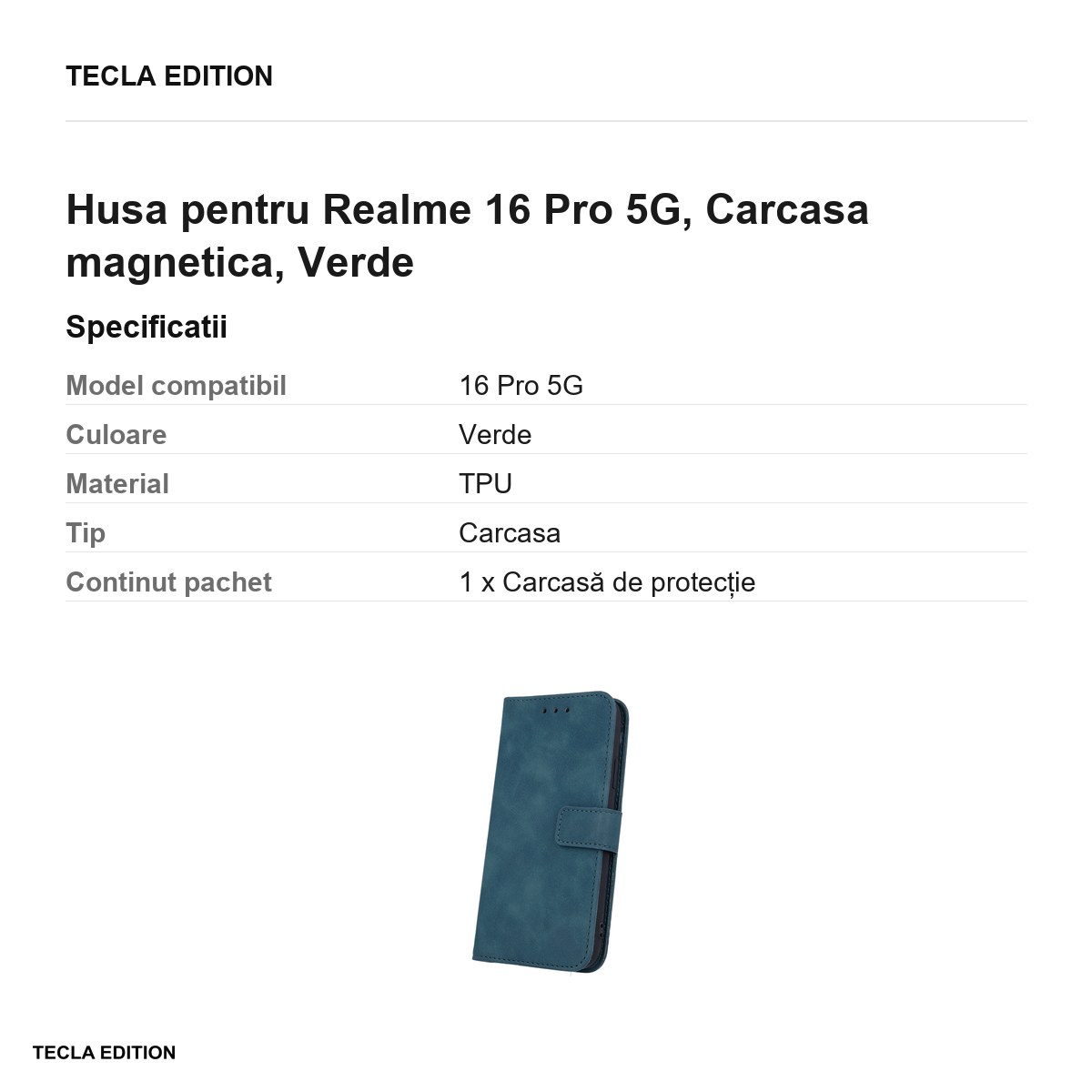 Husa Smart Velvet pentru Realme 16 Pro 5G, tip carte cu inchidere magnetica, Verde [3]