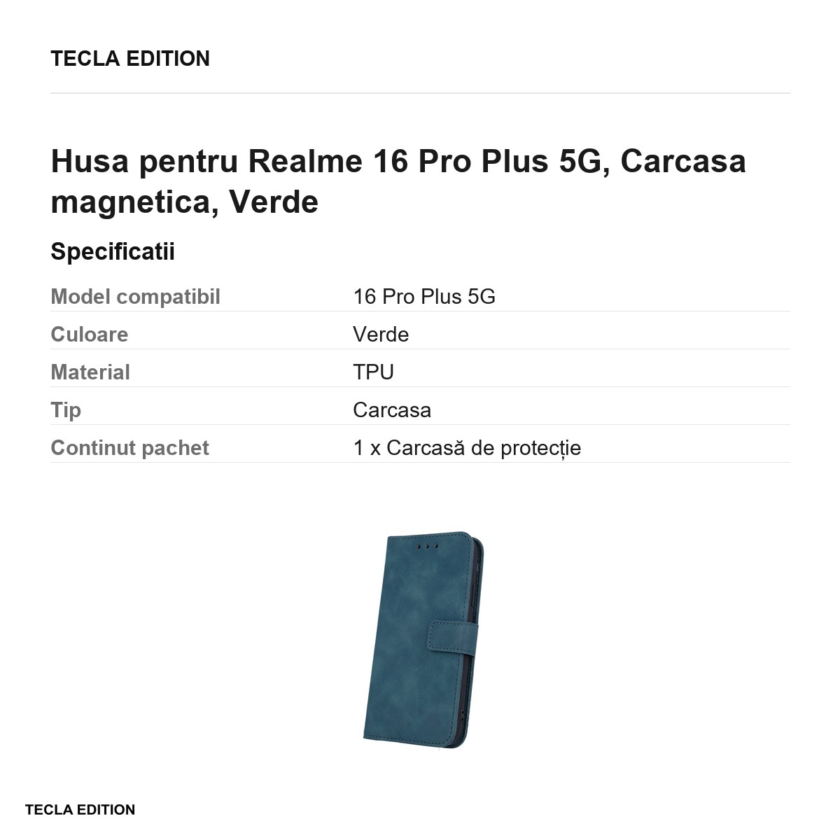 Husa Smart Velvet pentru Realme 16 Pro Plus 5G, tip carte cu inchidere magnetica, Verde [3]