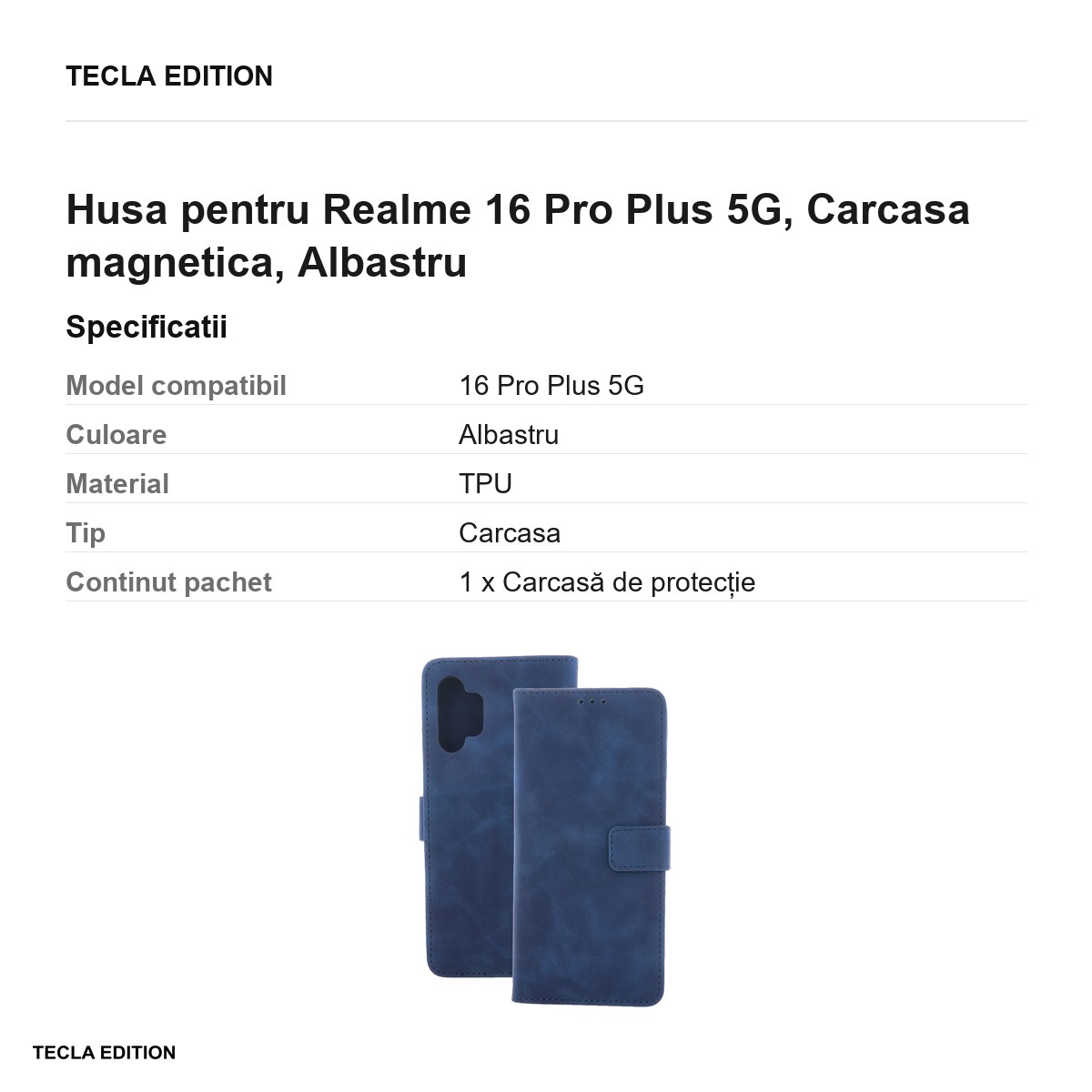 Husa Smart Velvet pentru Realme 16 Pro Plus 5G, tip carte cu inchidere magnetica, Albastru [3]