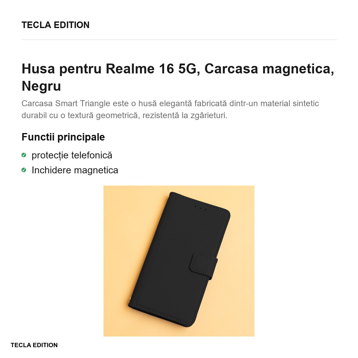 Husa Smart Triangle pentru Realme 16 5G, tip carte cu inchidere magnetica, Negru [2]