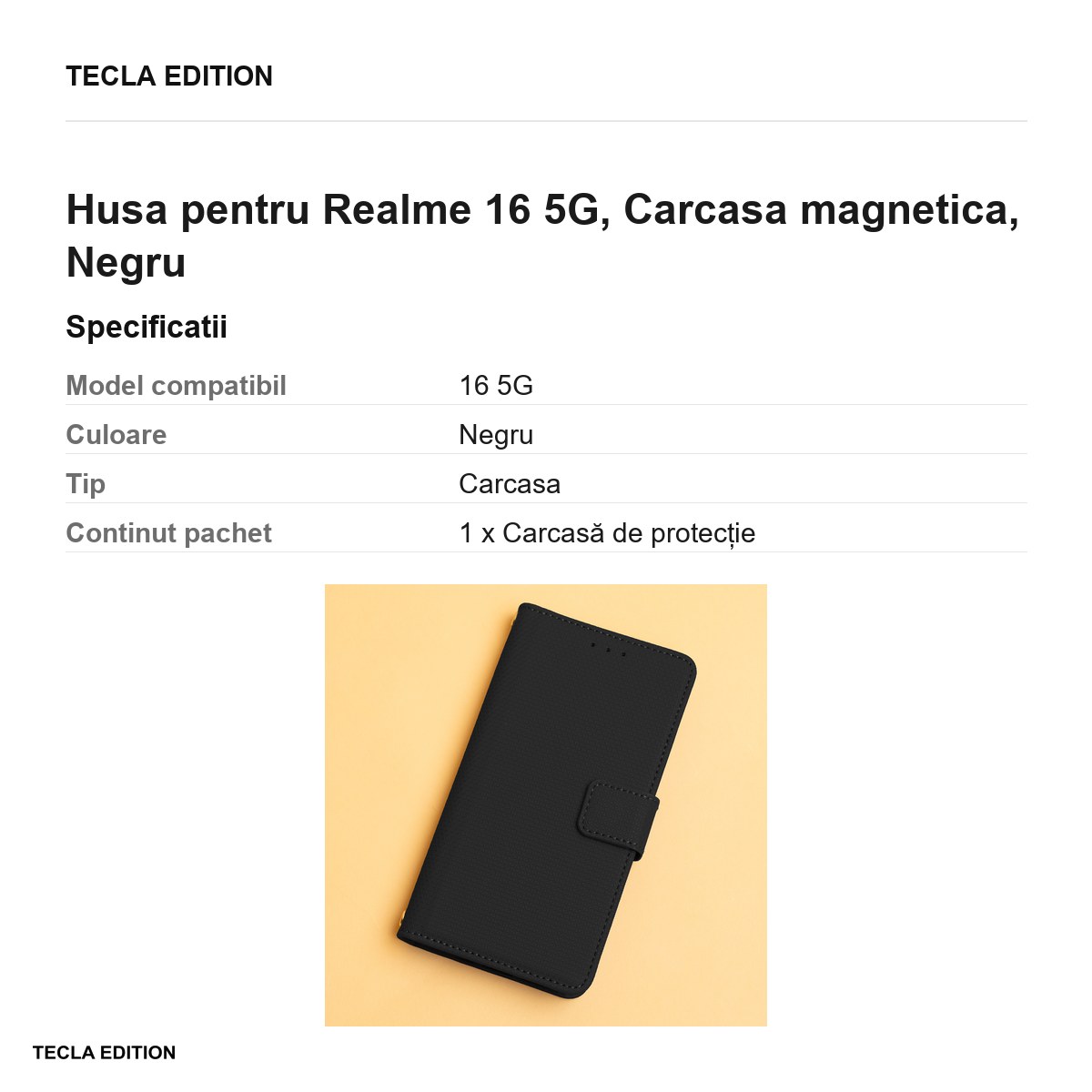 Husa Smart Triangle pentru Realme 16 5G, tip carte cu inchidere magnetica, Negru [3]