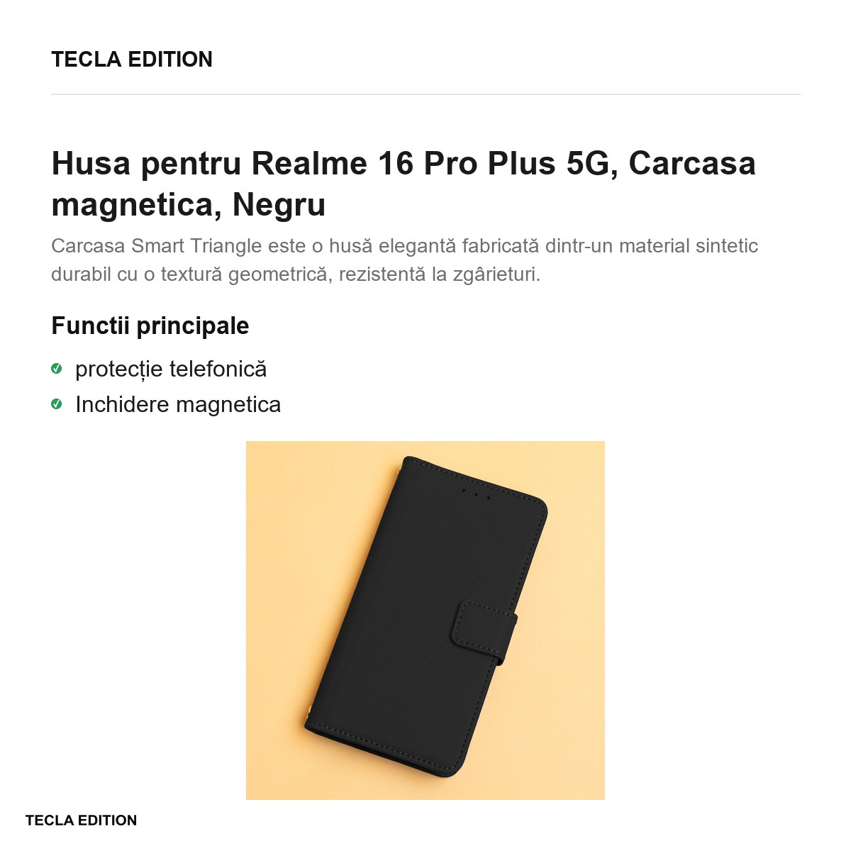 Husa Smart Triangle pentru Realme 16 Pro Plus 5G, tip carte cu inchidere magnetica, Negru [2]