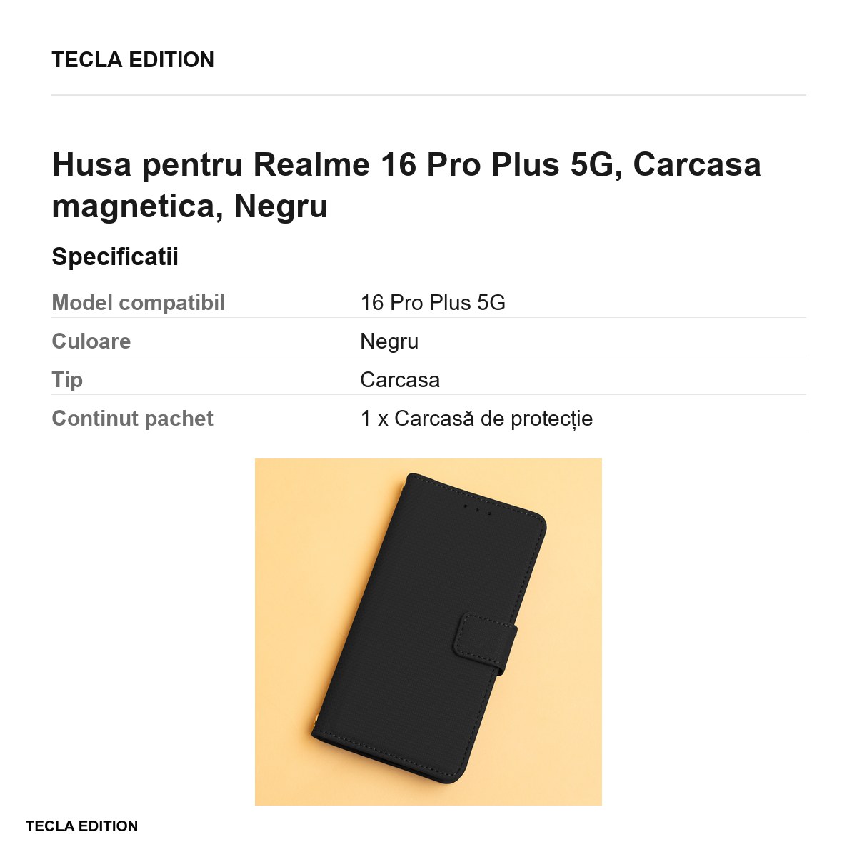 Husa Smart Triangle pentru Realme 16 Pro Plus 5G, tip carte cu inchidere magnetica, Negru [3]