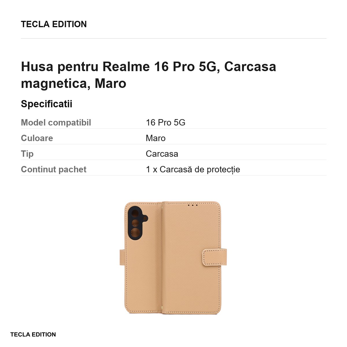 Husa Smart Triangle pentru Realme 16 Pro 5G, tip carte cu inchidere magnetica, Maro [3]