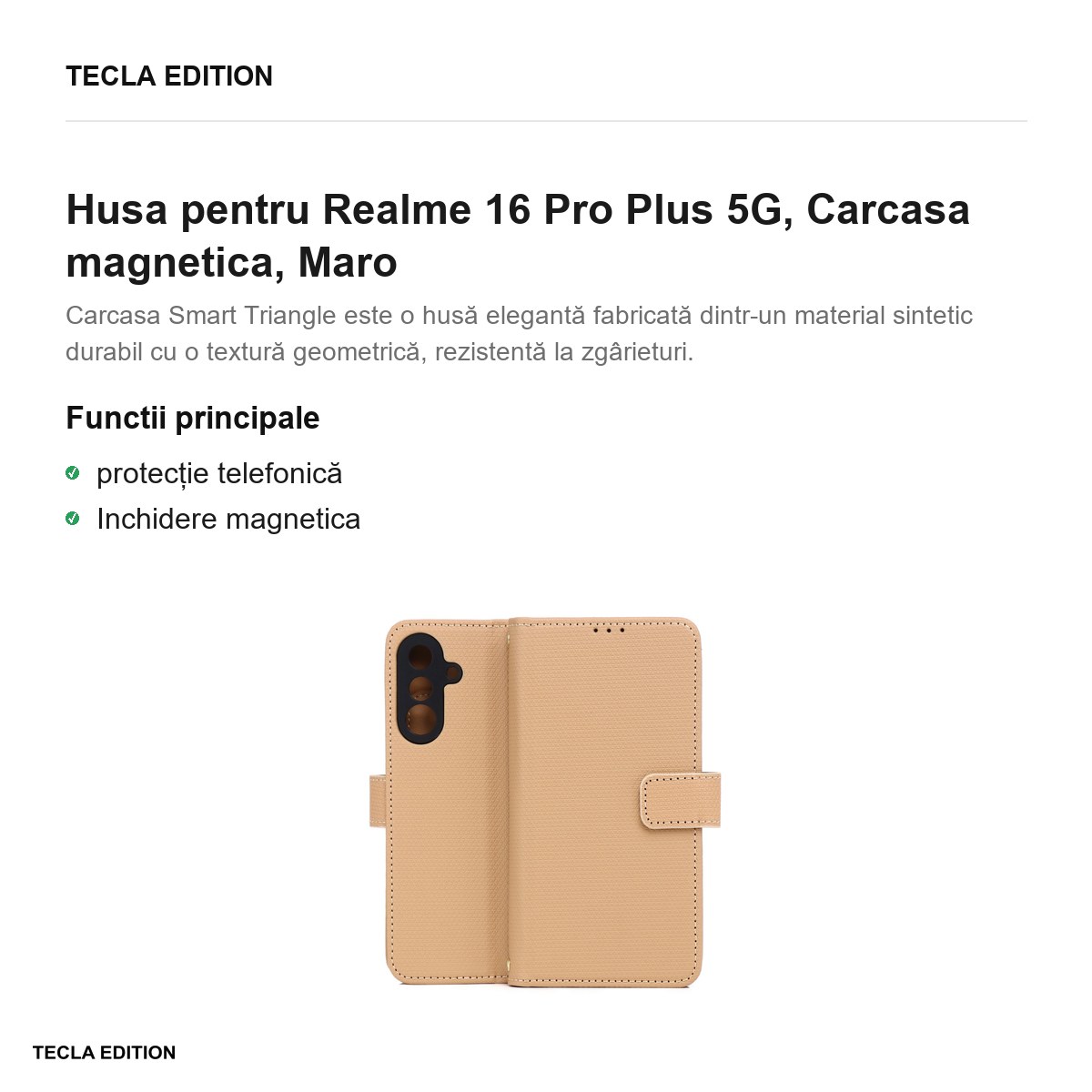 Husa Smart Triangle pentru Realme 16 Pro Plus 5G, tip carte cu inchidere magnetica, Maro [2]