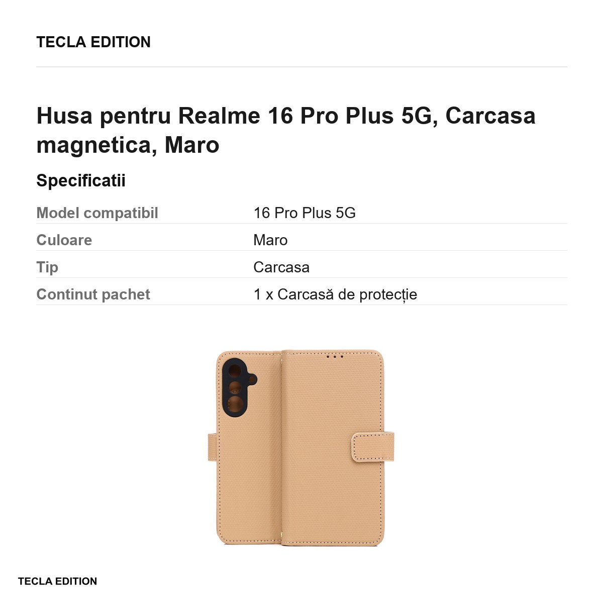 Husa Smart Triangle pentru Realme 16 Pro Plus 5G, tip carte cu inchidere magnetica, Maro [3]