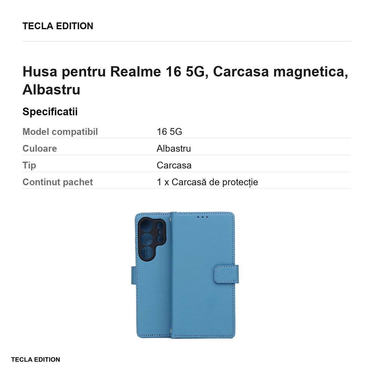 Husa Smart Triangle pentru Realme 16 5G, tip carte cu inchidere magnetica, Albastru [3]