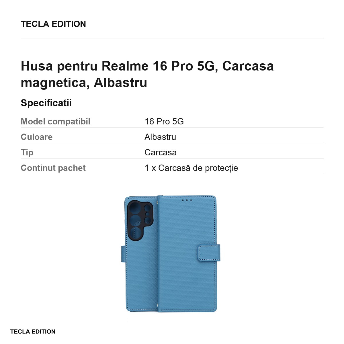 Husa Smart Triangle pentru Realme 16 Pro 5G, tip carte cu inchidere magnetica, Albastru [3]