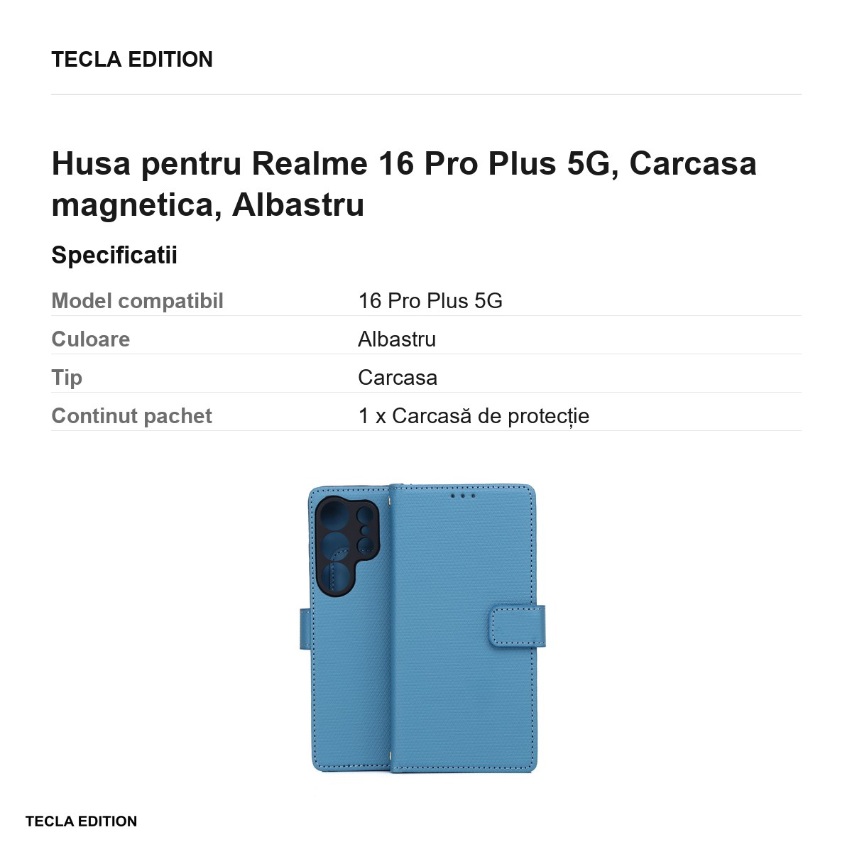 Husa Smart Triangle pentru Realme 16 Pro Plus 5G, tip carte cu inchidere magnetica, Albastru [3]