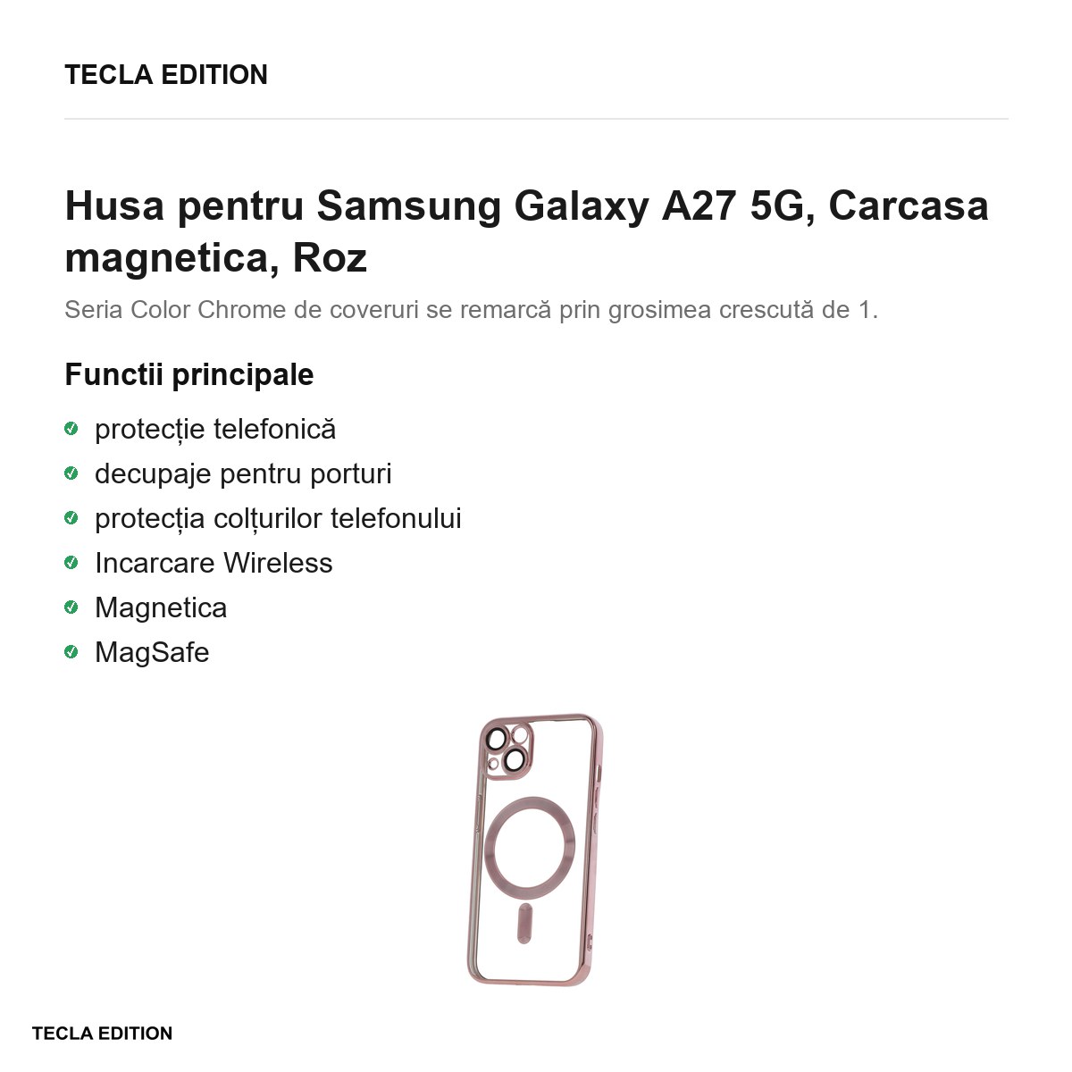 Husa Color Chrome Mag rose pentru Samsung Galaxy A27 5G, Carcasa magnetica, Roz [2]