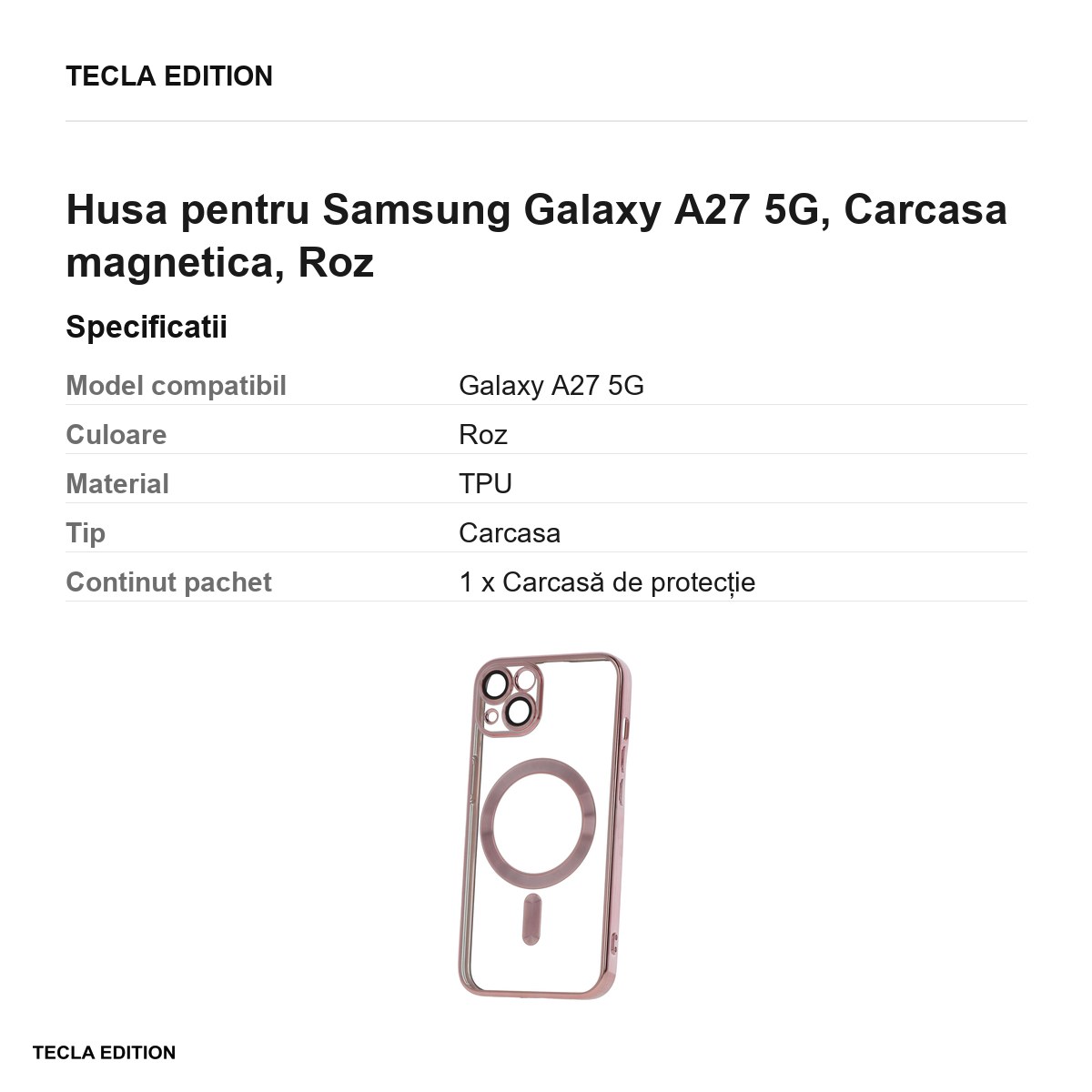 Husa Color Chrome Mag rose pentru Samsung Galaxy A27 5G, Carcasa magnetica, Roz [3]