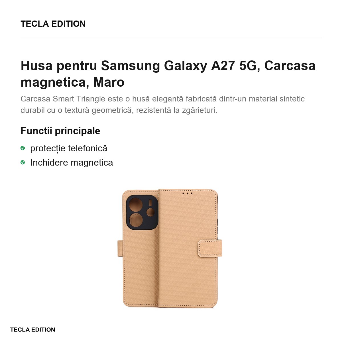 Husa Smart Triangle pentru Samsung Galaxy A27 5G, tip carte cu inchidere magnetica, Maro [2]