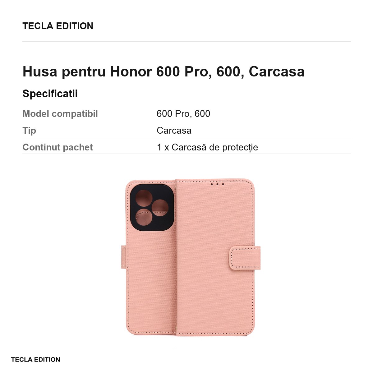 Husa Smart Triangle pentru Honor 600 Pro, 600, tip carte, Roz [3]