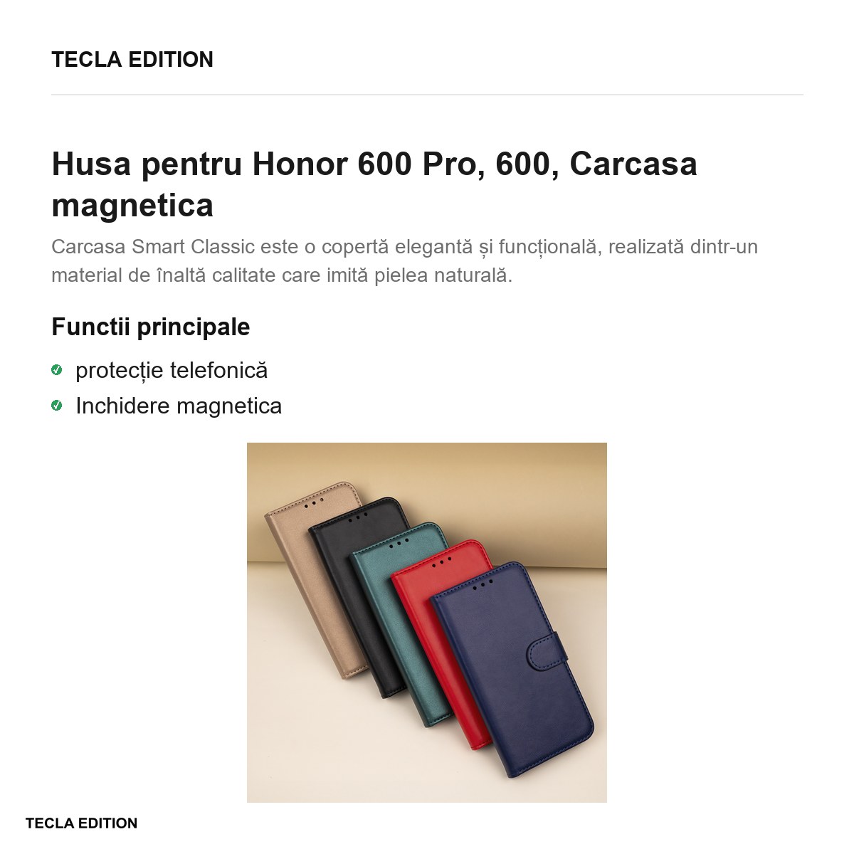Husa Smart Classic pentru Honor 600 Pro, 600, tip carte cu inchidere magnetica, Negru [2]