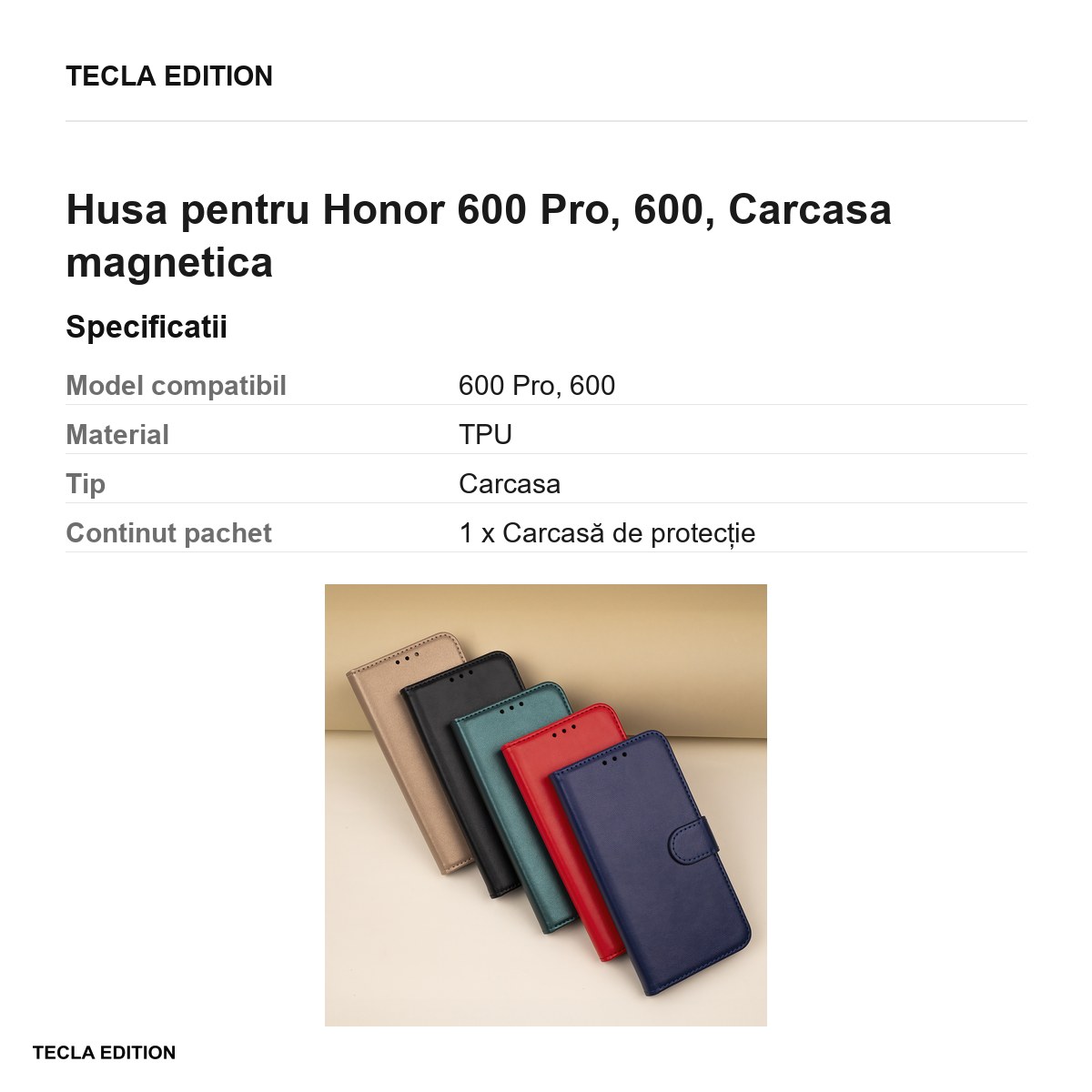 Husa Smart Classic pentru Honor 600 Pro, 600, tip carte cu inchidere magnetica, Negru [3]