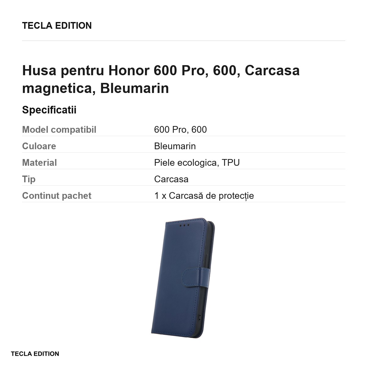Husa Smart Classic pentru Honor 600 Pro, 600, tip carte cu inchidere magnetica, Bleumarin [3]
