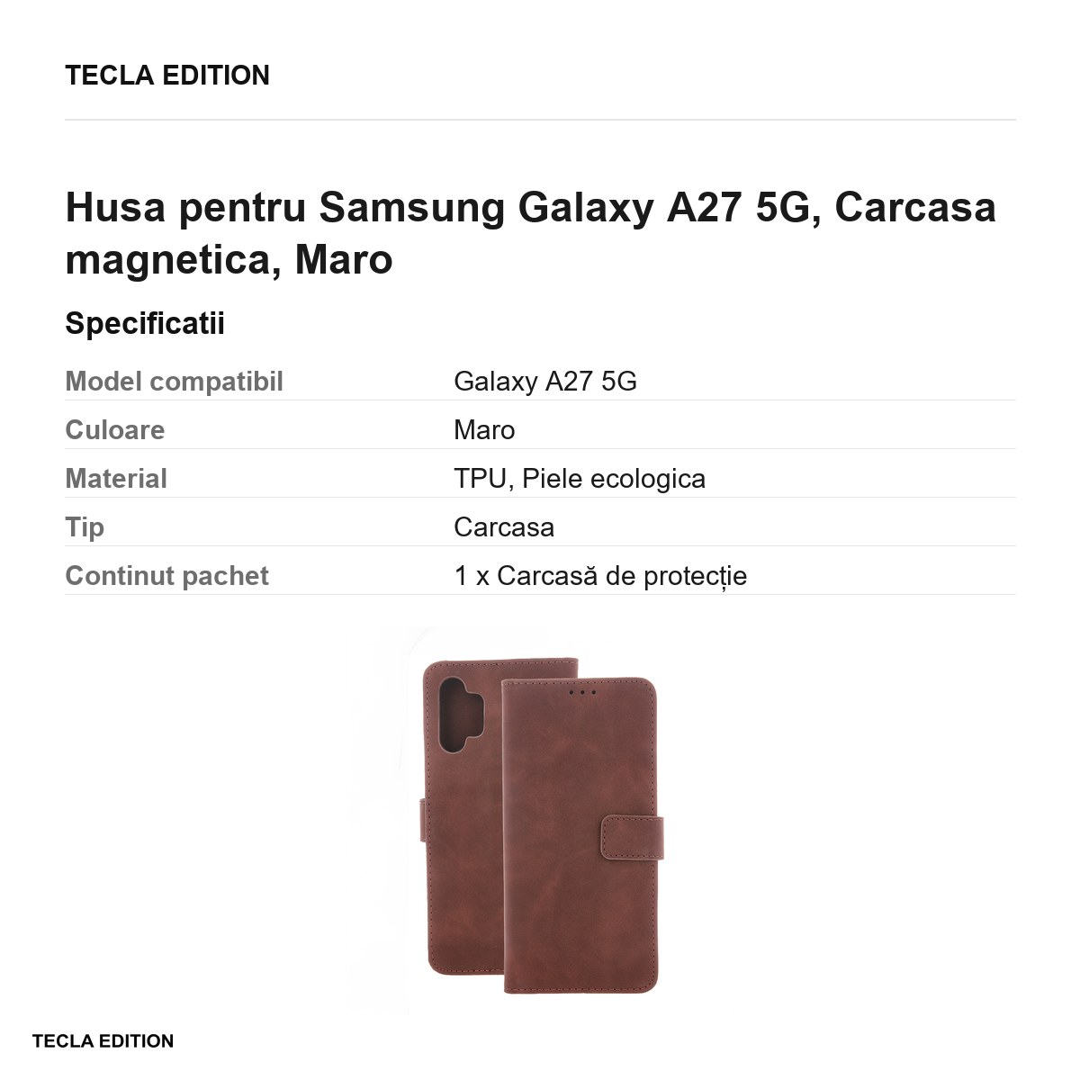 Husa Smart Velvet pentru Samsung Galaxy A27 5G, tip carte cu inchidere magnetica, Maro [3]