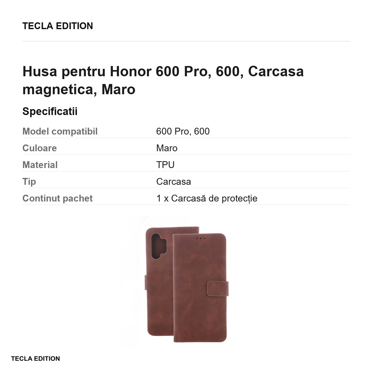 Husa Smart Velvet pentru Honor 600 Pro, 600, tip carte cu inchidere magnetica, Maro [3]