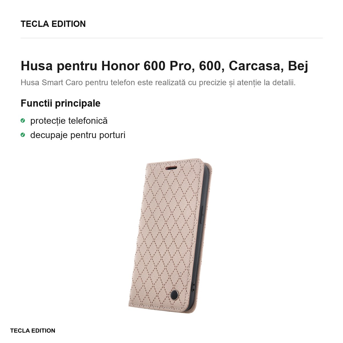 Husa Smart Caro pentru Honor 600 Pro, 600, tip carte, Bej [2]