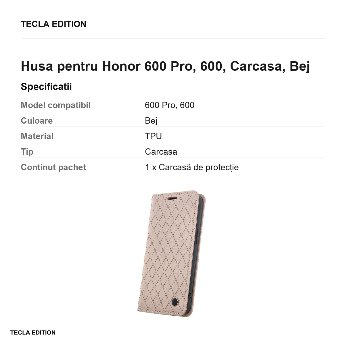 Husa Smart Caro pentru Honor 600 Pro, 600, tip carte, Bej [3]