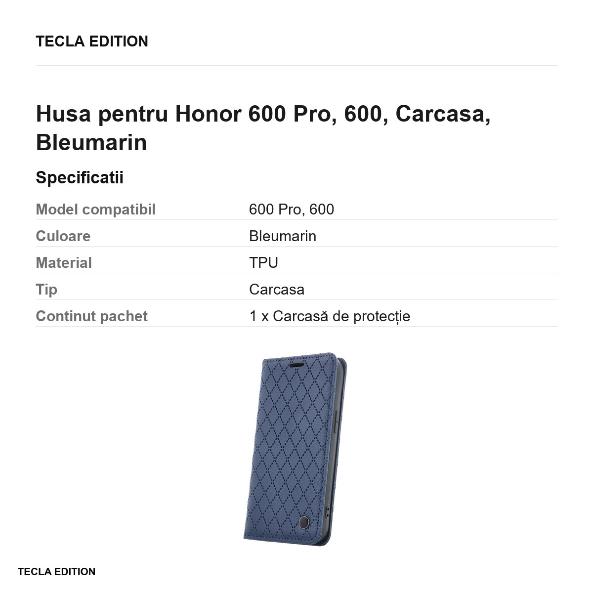 Husa Smart Caro pentru Honor 600 Pro, 600, tip carte, Bleumarin [3]