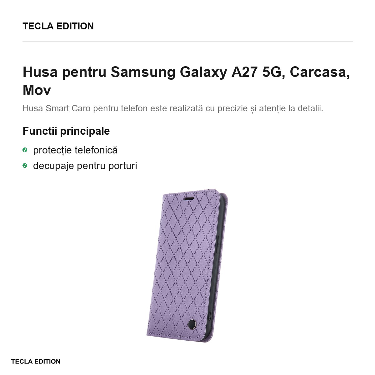 Husa Smart Caro pentru Samsung Galaxy A27 5G, tip carte, Mov [2]