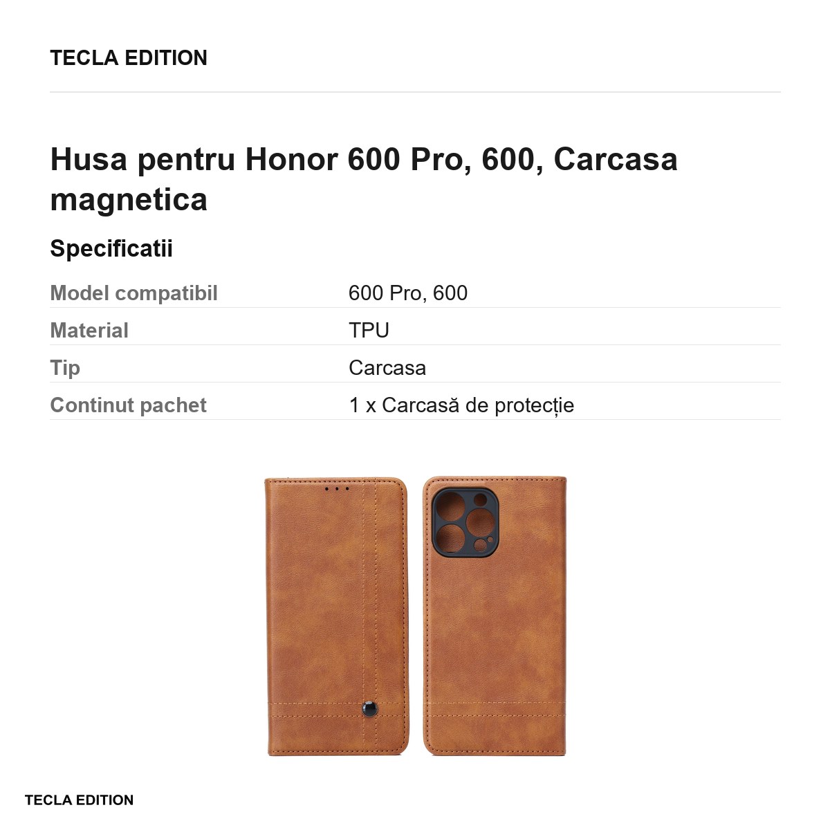 Husa Smart Seam pentru Honor 600 Pro, 600, tip carte cu inchidere magnetica, Maro [3]