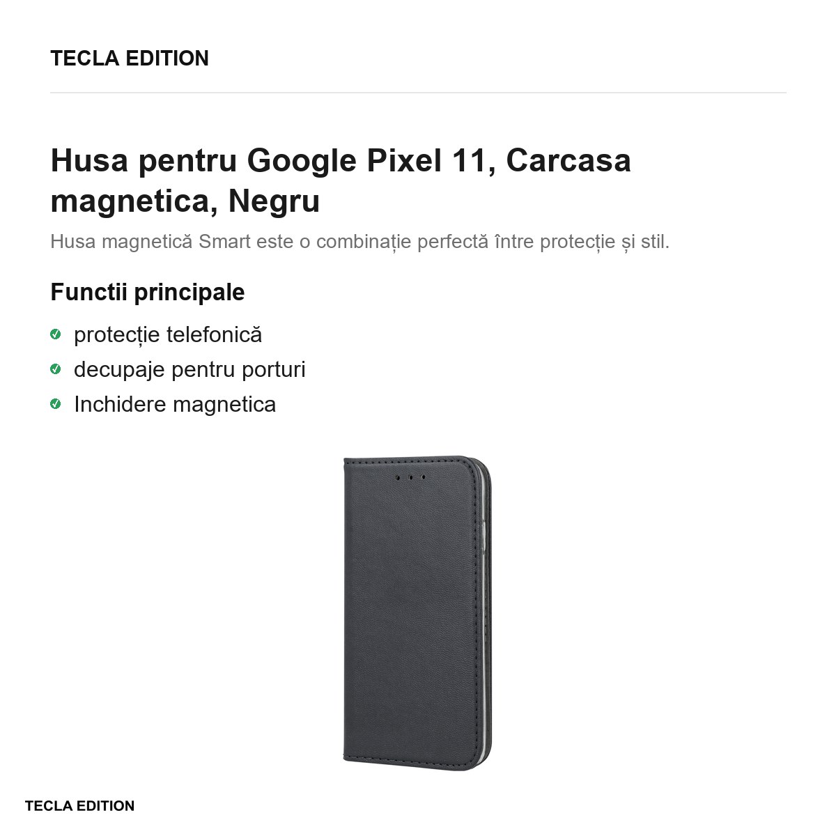 Husa Smart Magnetic pentru Google Pixel 11, tip carte cu inchidere magnetica, Negru [2]