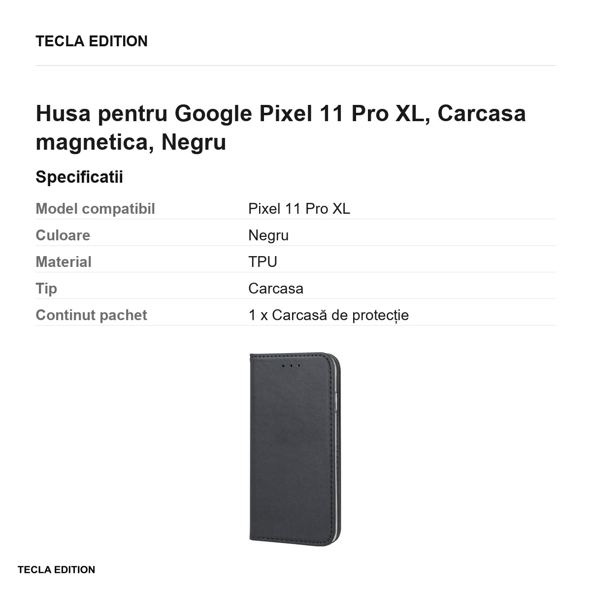Husa Smart Magnetic XL pentru Google Pixel 11 Pro XL, tip carte cu inchidere magnetica, Negru [3]