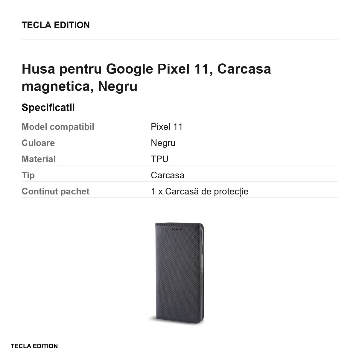 Husa Smart Magnet pentru Google Pixel 11, tip carte cu inchidere magnetica, Negru [3]