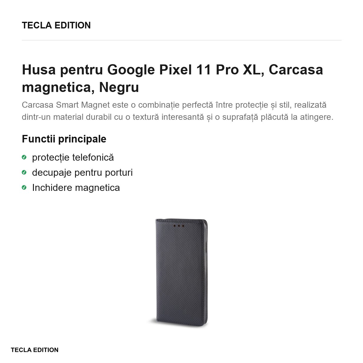 Husa Smart Magnet XL pentru Google Pixel 11 Pro XL, tip carte cu inchidere magnetica, Negru [2]