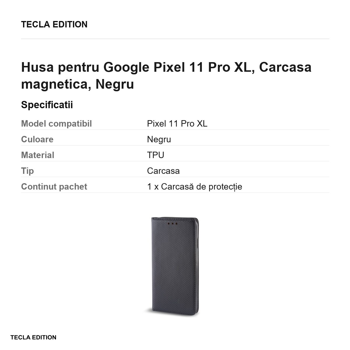 Husa Smart Magnet XL pentru Google Pixel 11 Pro XL, tip carte cu inchidere magnetica, Negru [3]