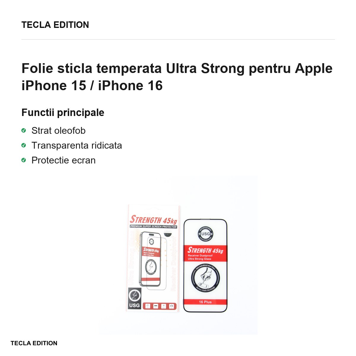 Folie sticla temperata Ultra Strong pentru Apple iPhone 15 / iPhone 16 [2]