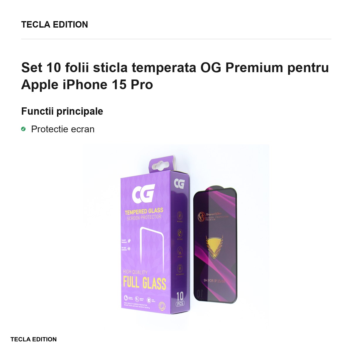 Set 10 folii sticla temperata OG Premium pentru Apple iPhone 15 Pro [2]