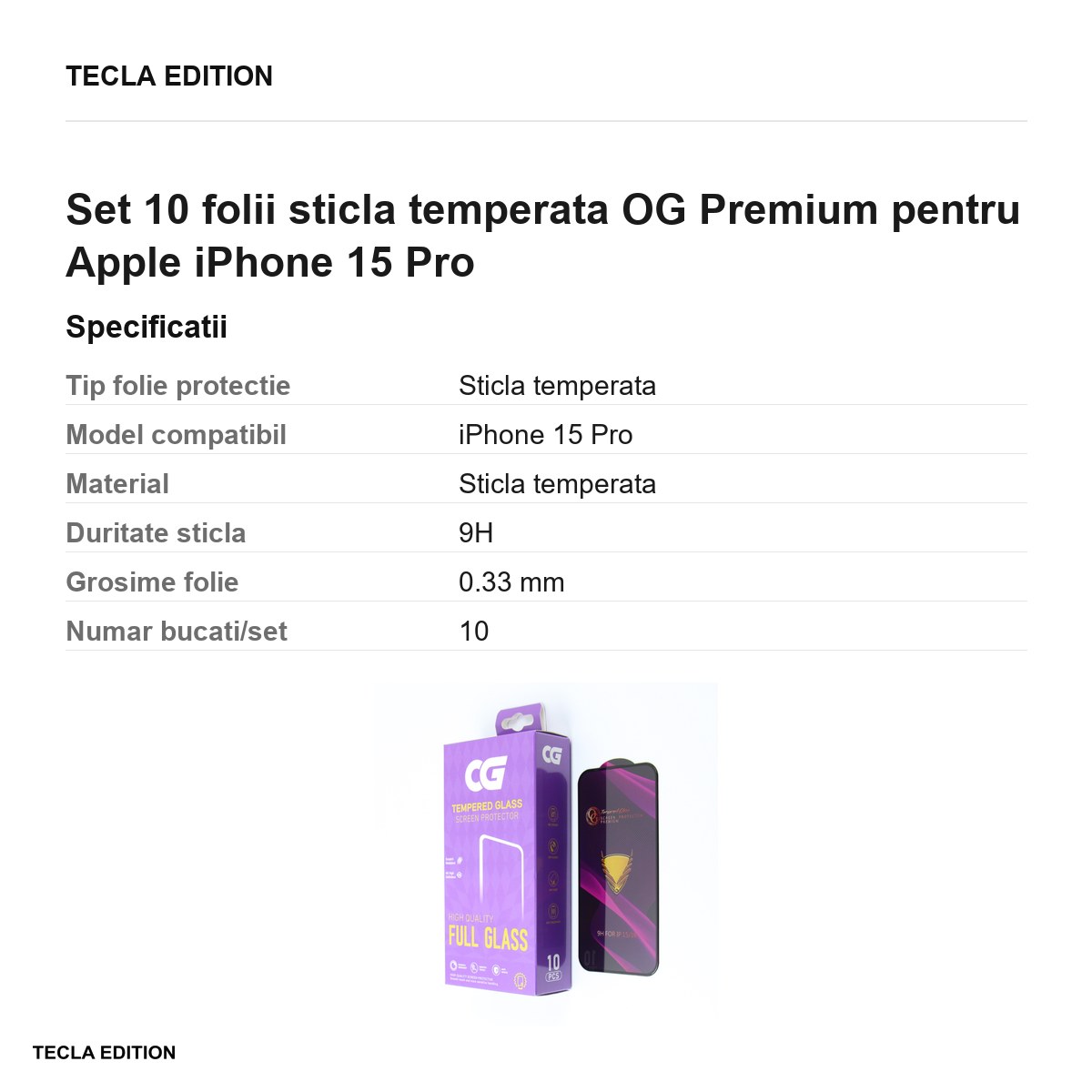 Set 10 folii sticla temperata OG Premium pentru Apple iPhone 15 Pro [3]