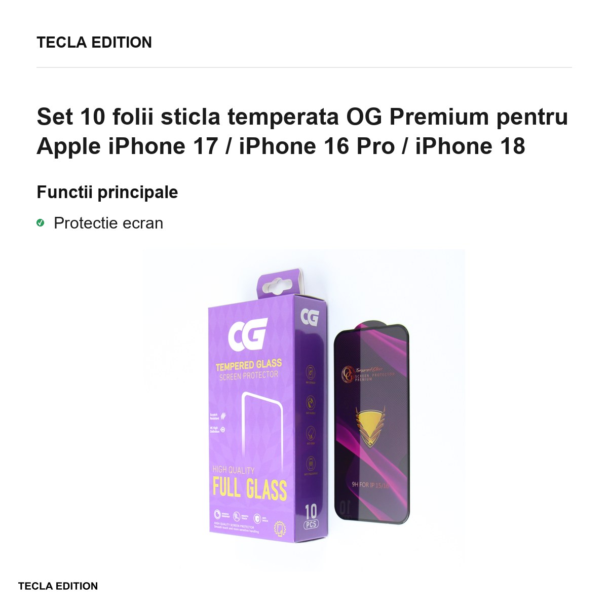 Set 10 folii sticla temperata OG Premium pentru Apple iPhone 17 / iPhone 16 Pro / iPhone 18 [4]