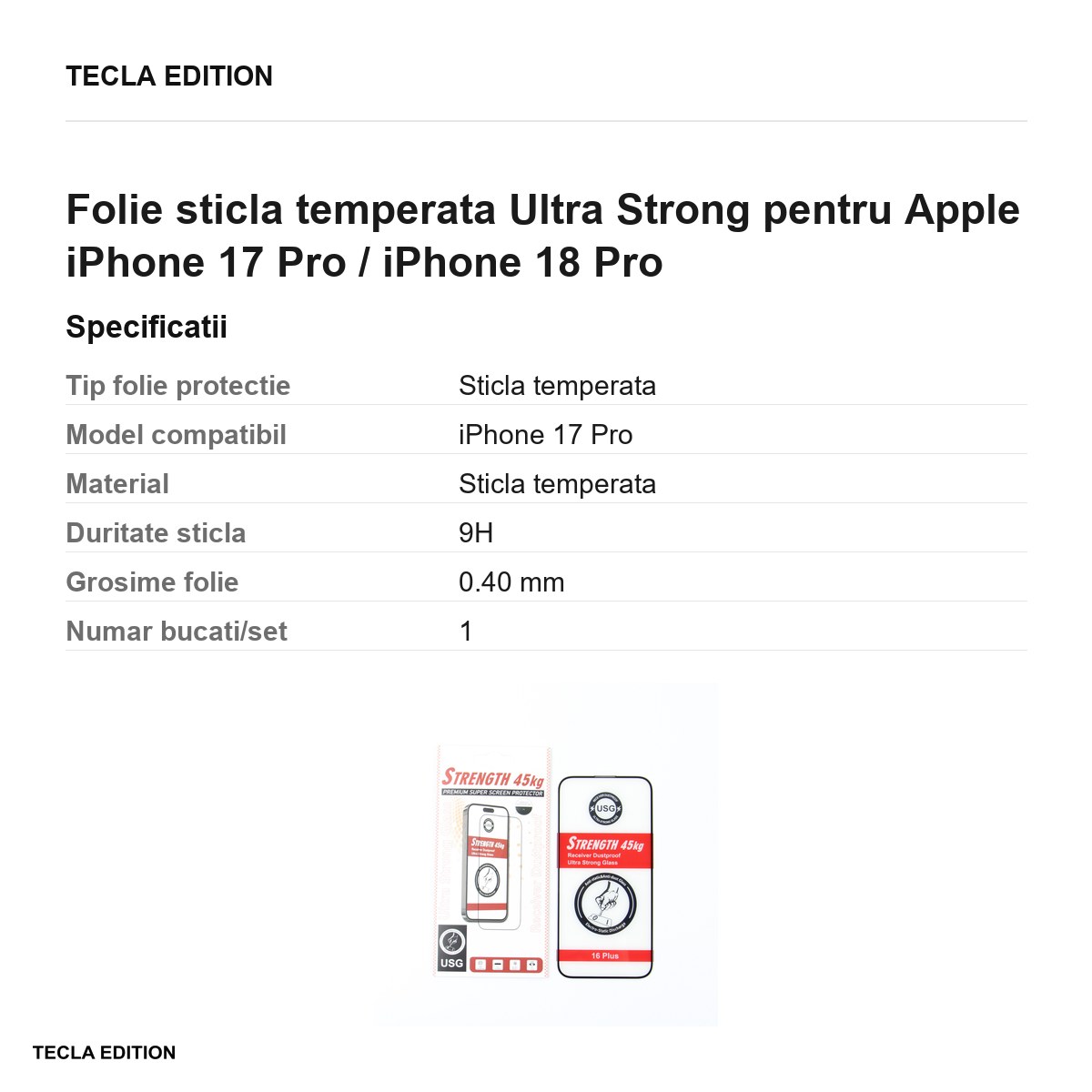 Folie sticla temperata Ultra Strong pentru Apple iPhone 17 Pro / iPhone 18 Pro [3]
