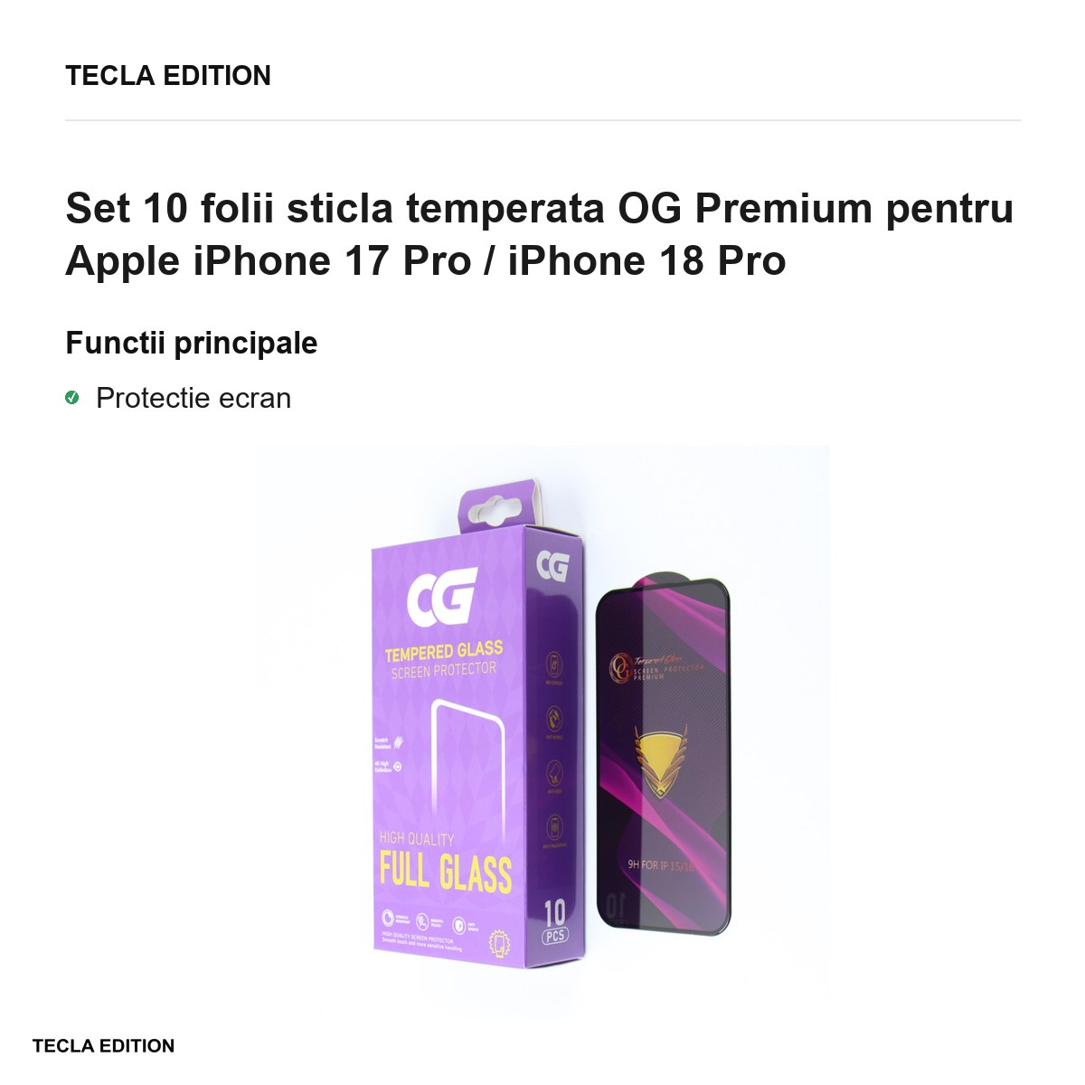 Set 10 folii sticla temperata OG Premium pentru Apple iPhone 17 Pro / iPhone 18 Pro [4]