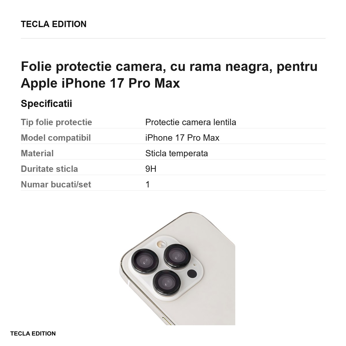 Folie protectie camera, cu rama neagra, pentru Apple iPhone 17 Pro Max [3]