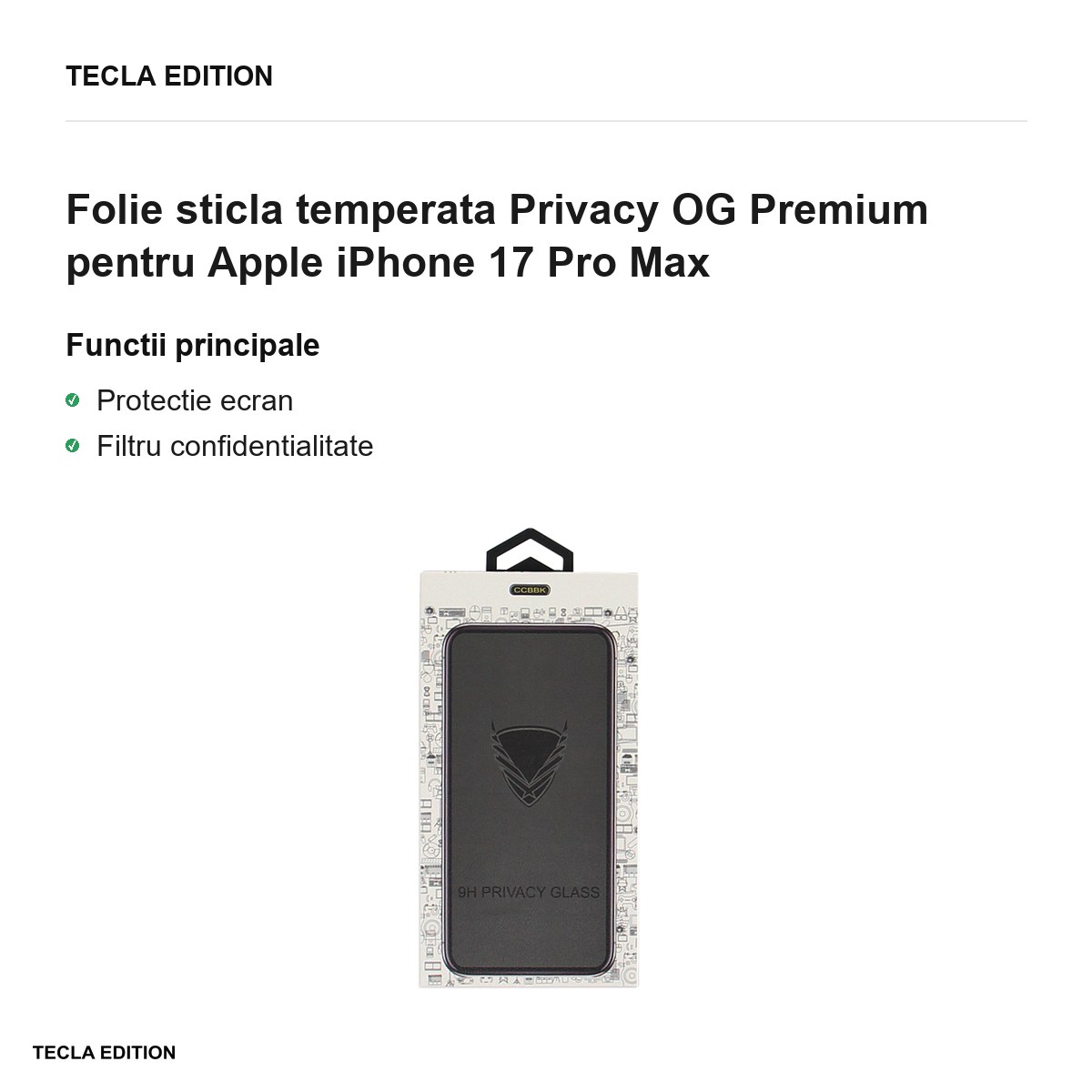 Folie sticla temperata Privacy OG Premium pentru Apple iPhone 17 Pro Max [2]