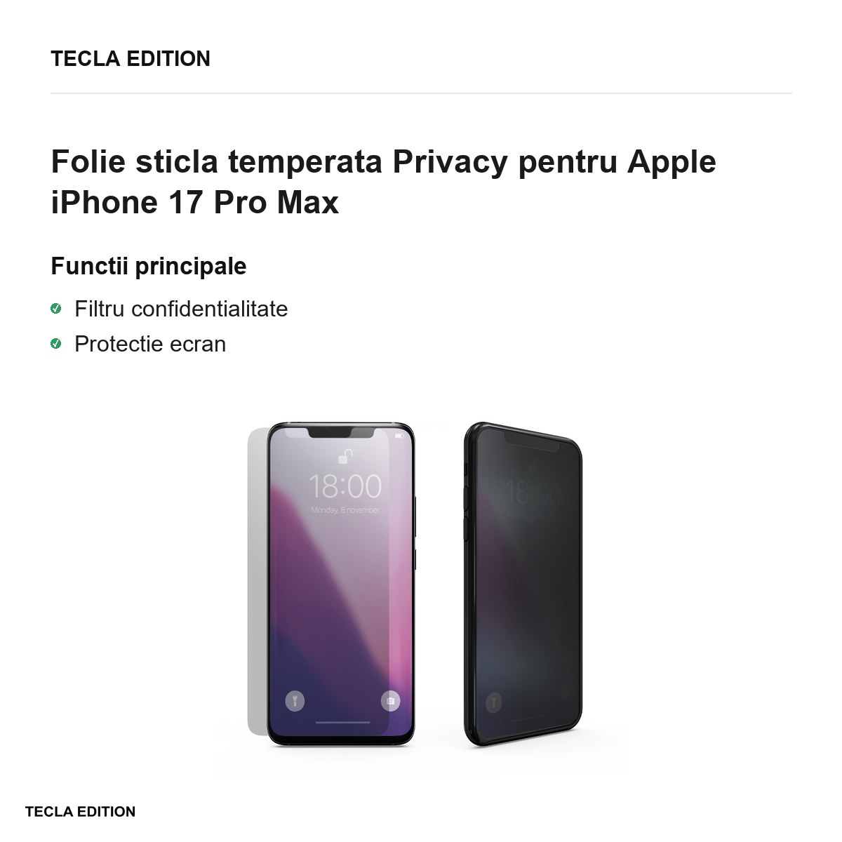 Folie sticla temperata Privacy pentru Apple iPhone 17 Pro Max [2]