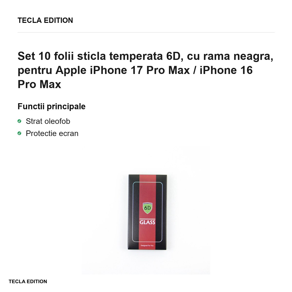 Set 10 folii sticla temperata 6D, cu rama neagra, pentru Apple iPhone 17 Pro Max / iPhone 16 Pro Max [2]