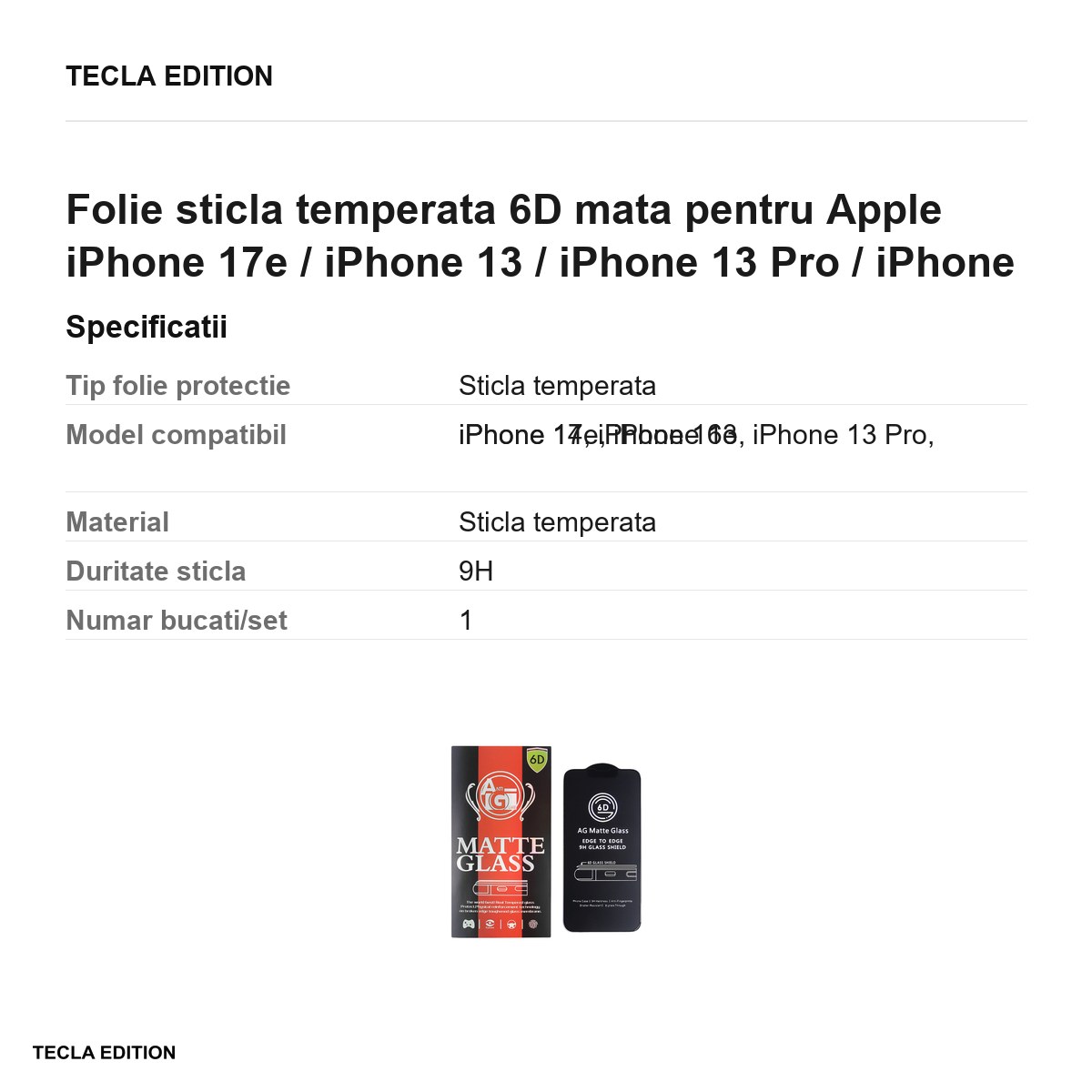 Folie sticla temperata 6D mata pentru Apple iPhone 17e / iPhone 13 / iPhone 13 Pro / iPhone 14 / iPhone 16e [3]