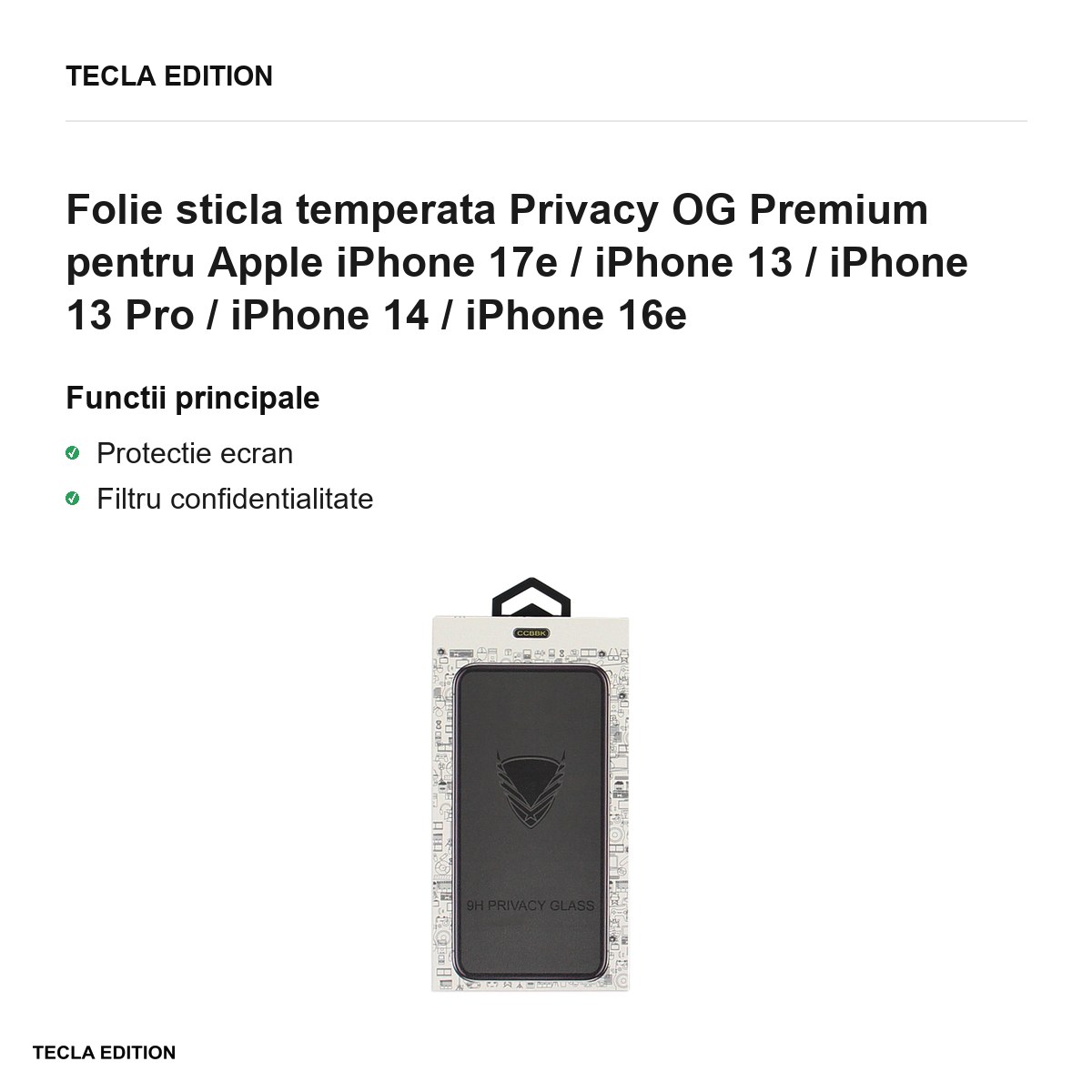 Folie sticla temperata Privacy OG Premium pentru Apple iPhone 17e / iPhone 13 / iPhone 13 Pro / iPhone 14 / iPhone 16e [4]