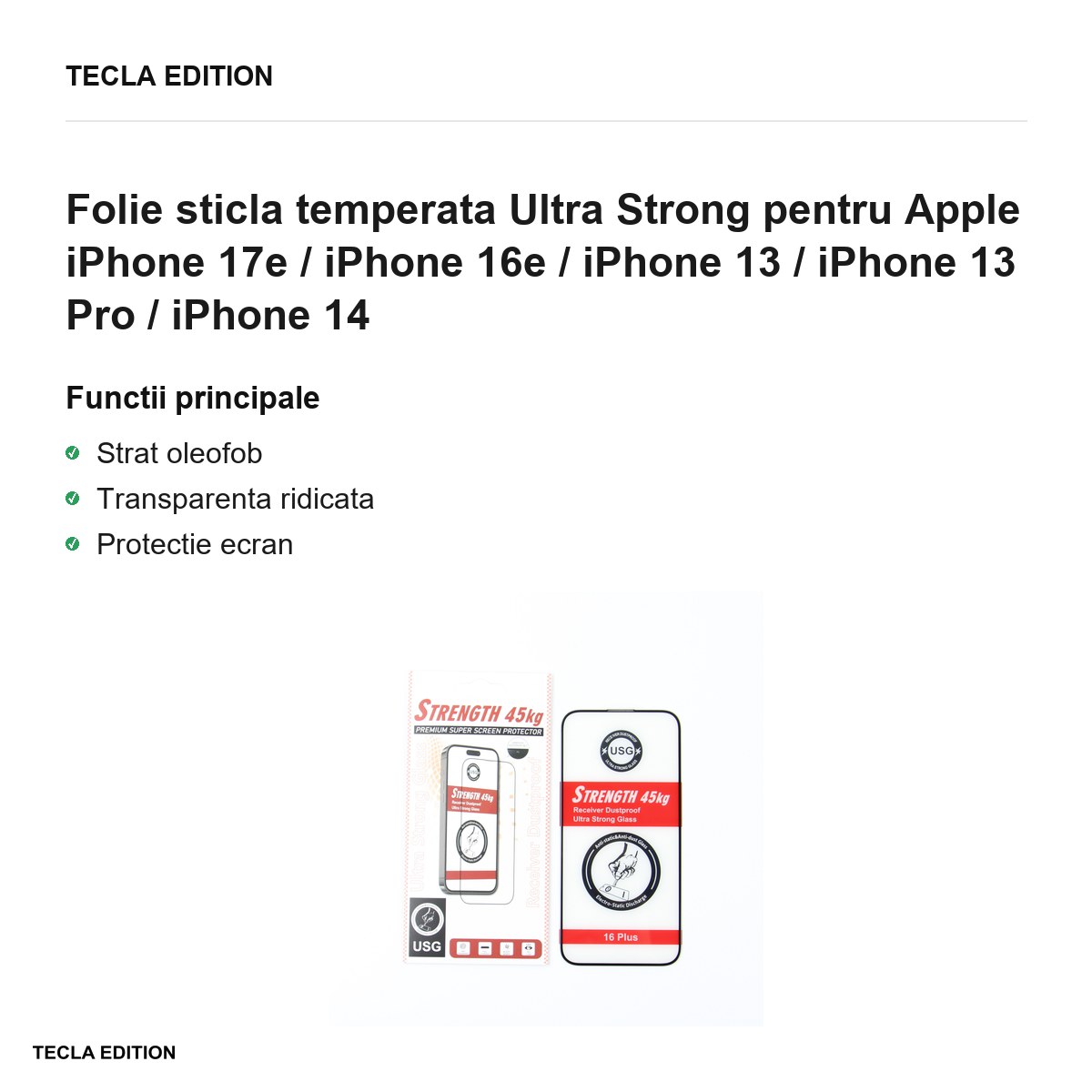 Folie sticla temperata Ultra Strong pentru Apple iPhone 17e / iPhone 16e / iPhone 13 / iPhone 13 Pro / iPhone 14 [2]