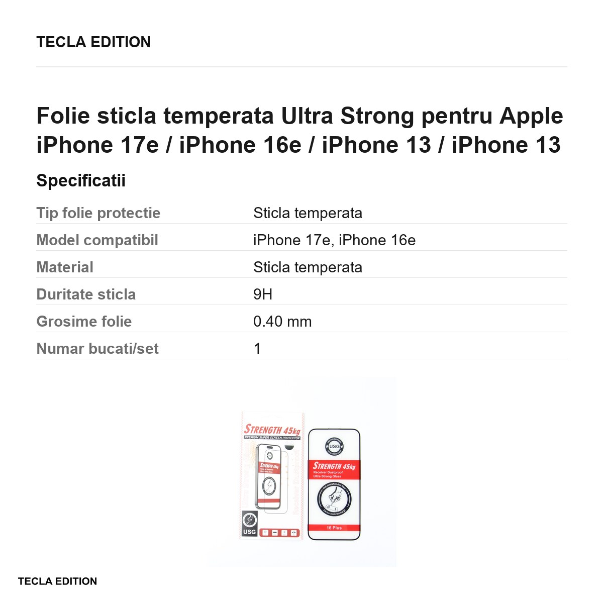 Folie sticla temperata Ultra Strong pentru Apple iPhone 17e / iPhone 16e / iPhone 13 / iPhone 13 Pro / iPhone 14 [3]