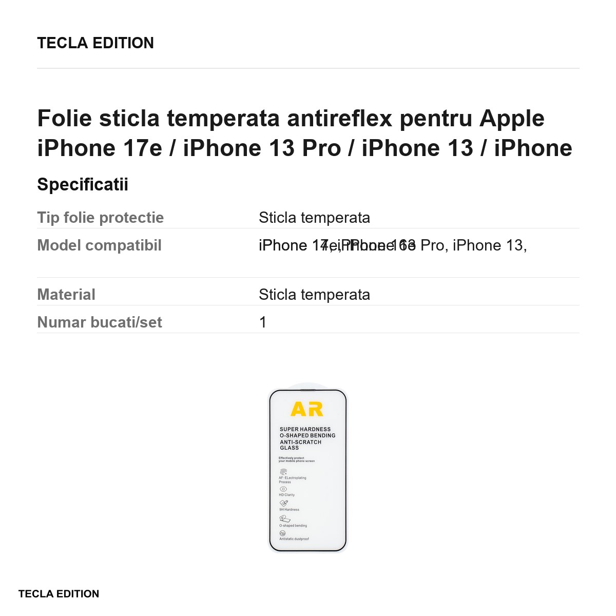 Folie sticla temperata antireflex pentru Apple iPhone 17e / iPhone 13 Pro / iPhone 13 / iPhone 14 / iPhone 16e [3]