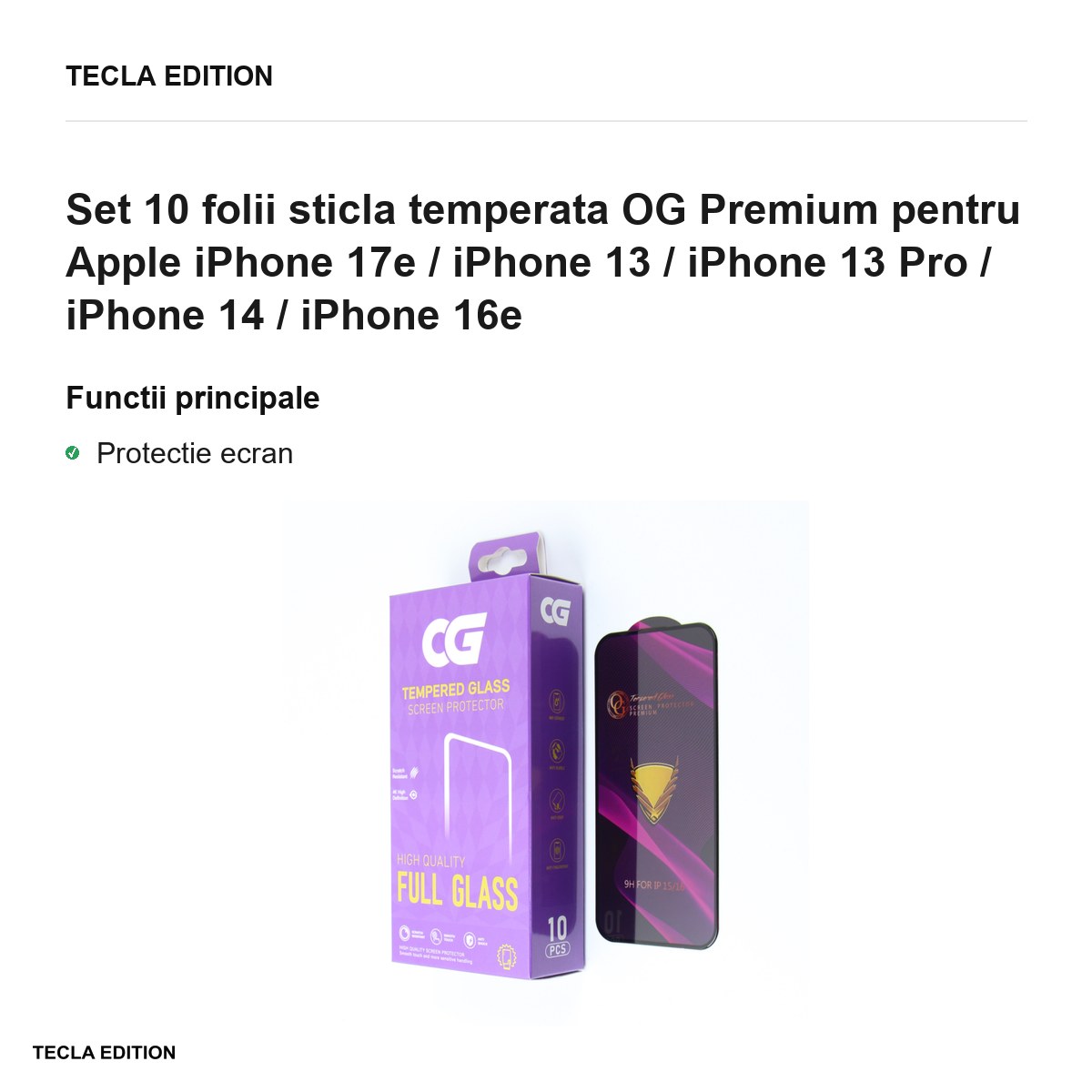 Set 10 folii sticla temperata OG Premium pentru Apple iPhone 17e / iPhone 13 / iPhone 13 Pro / iPhone 14 / iPhone 16e [2]